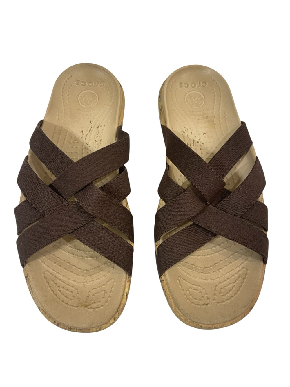 Crocs Edie Stretch Brown Slip-On Woven Sandals - Picture 1 of 5